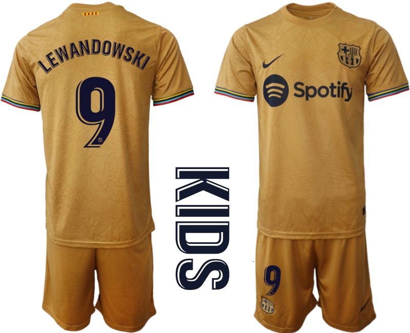 Youth 2022-2023 Club Barcelona away yellow #9 Soccer Jerseys->customized soccer jersey->Custom Jersey